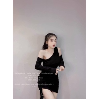 Đầm body lệch vai tay dài ôm dáng cực sang cho cô nàng xinh đẹp ba
