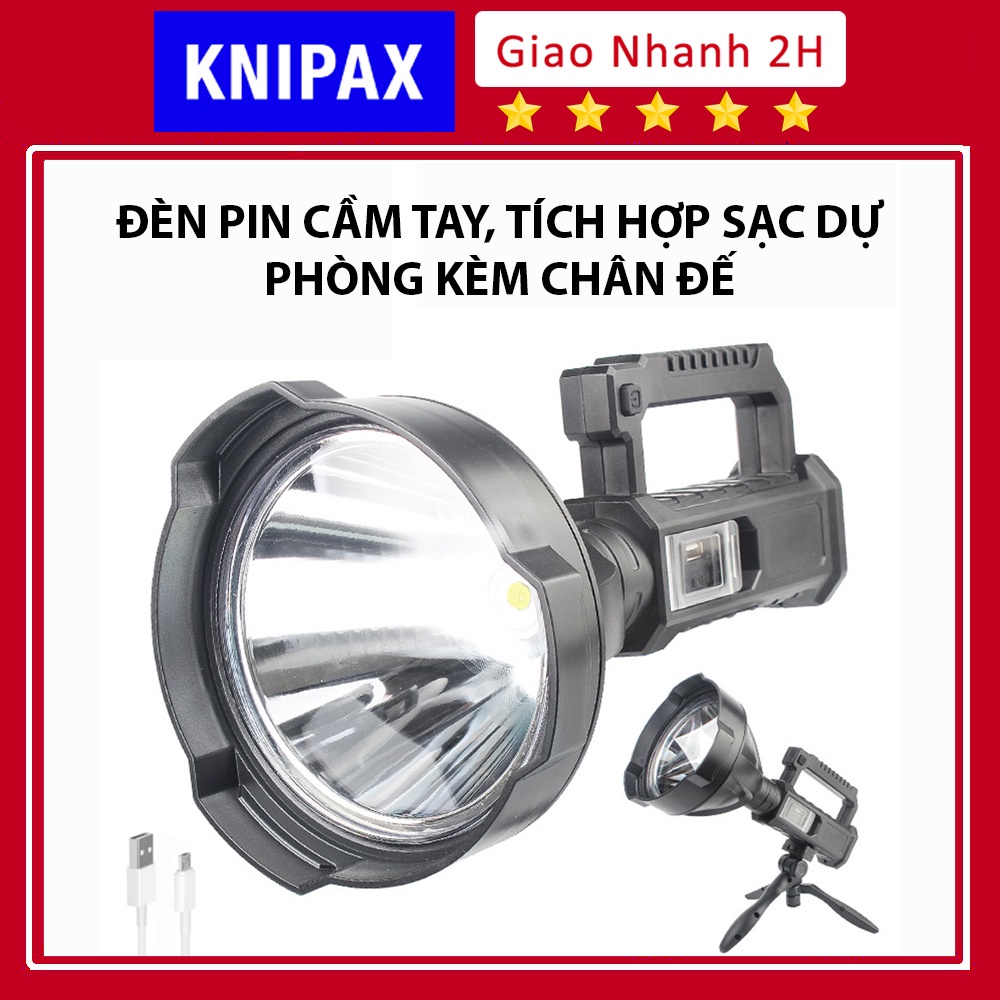 Đèn pin cầm tay siêu sáng công suất 50W, chiếu xa 1000m, tặng kèm chân đế