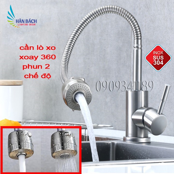 Vòi rửa chén NÓNG LẠNH lò xo inox 304, vòi rửa bát NÓNG LẠNH  cần dẻo inox sus 304