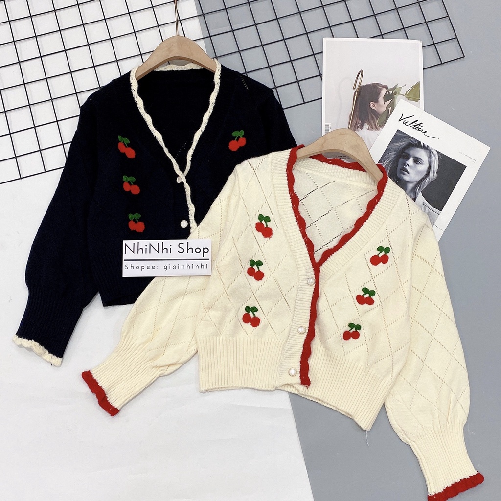 Áo khoác len cadigan thêu cherry phong cách hàn quốc AL1905 - NhiNhi Shop