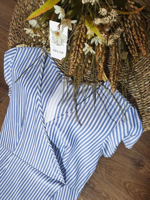 Đầm Xecop midi wrap striped dress