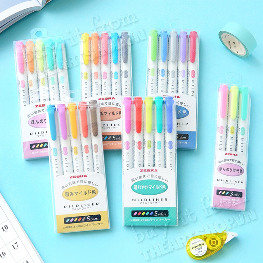 [THEATTSHOP] Bộ bút dạ quang ZEBRA MILDLINER 2 đầu WKT7