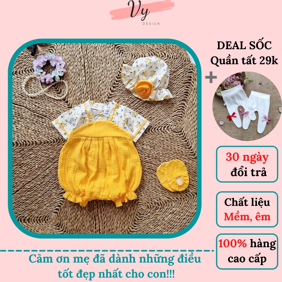 Váy Body Bé Gái Đầy Tháng VY DESIGN. Bodysuit Sơ Sinh Cho Bé Gái Mùa Hè  Hanbox Tặng Mũ Và Giày. Đồ Đầy Tháng Chất Mát