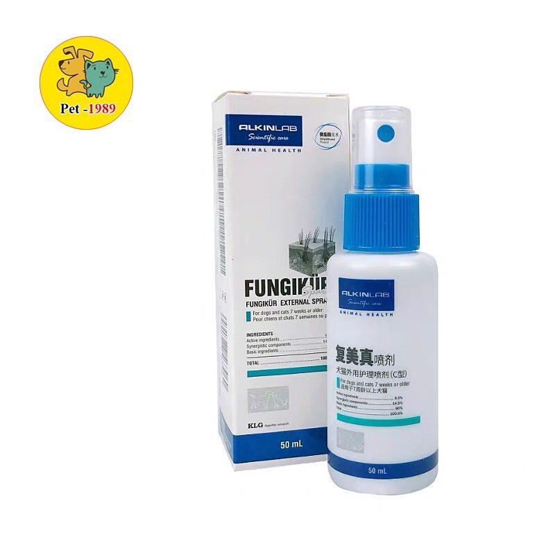 FUNGIKUR Xịt Chữa Nấm, Ve Rận Ghẻ Ngứa Viêm Da Cho Chó Mèo - Alkin Fungikur 50ml