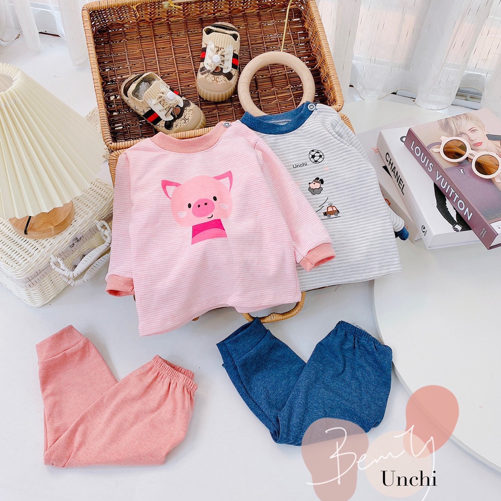 bộ dài nỉ kẻ unchi cao cấp cho bé