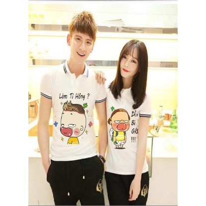 Áo đôi cổ trụ in hình cá tính