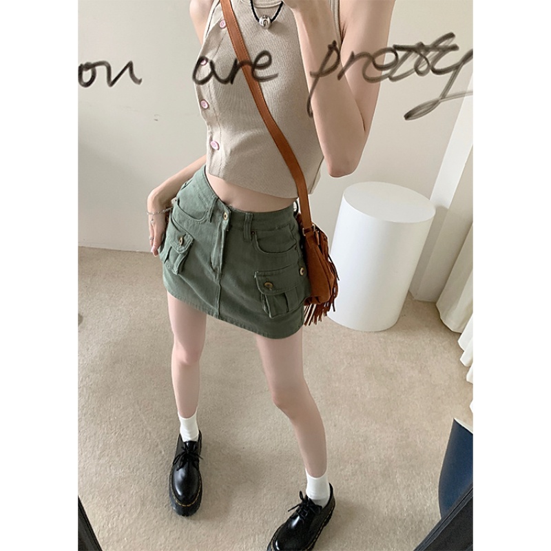 Chân Váy Jean Lưng Cao Thời Trang Mùa Hè Quyến Rũ Cho Nữ