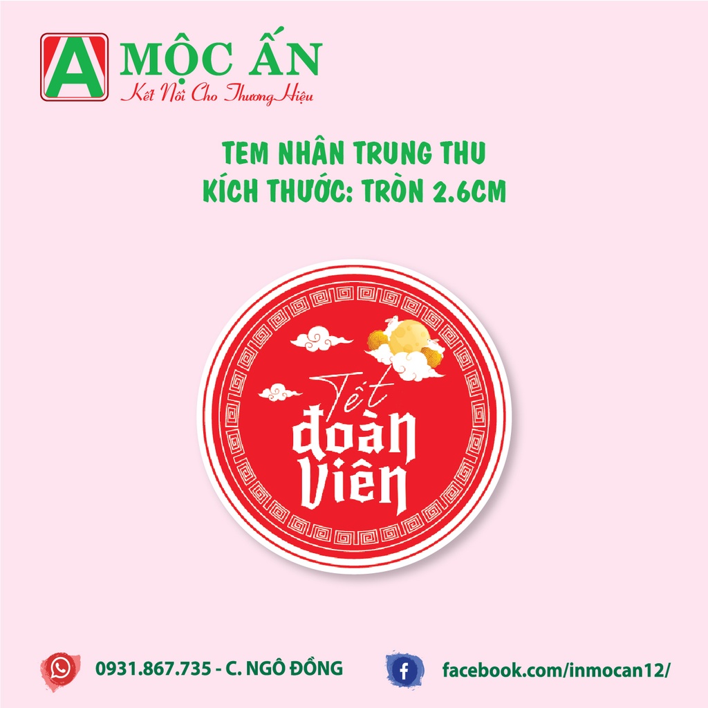 Tem Dán, Nhãn Dán Nhân Trung Thu - Hàng Sẵn,  Mẫu Tròn 2,5 cm, Cán Bóng Đẹp