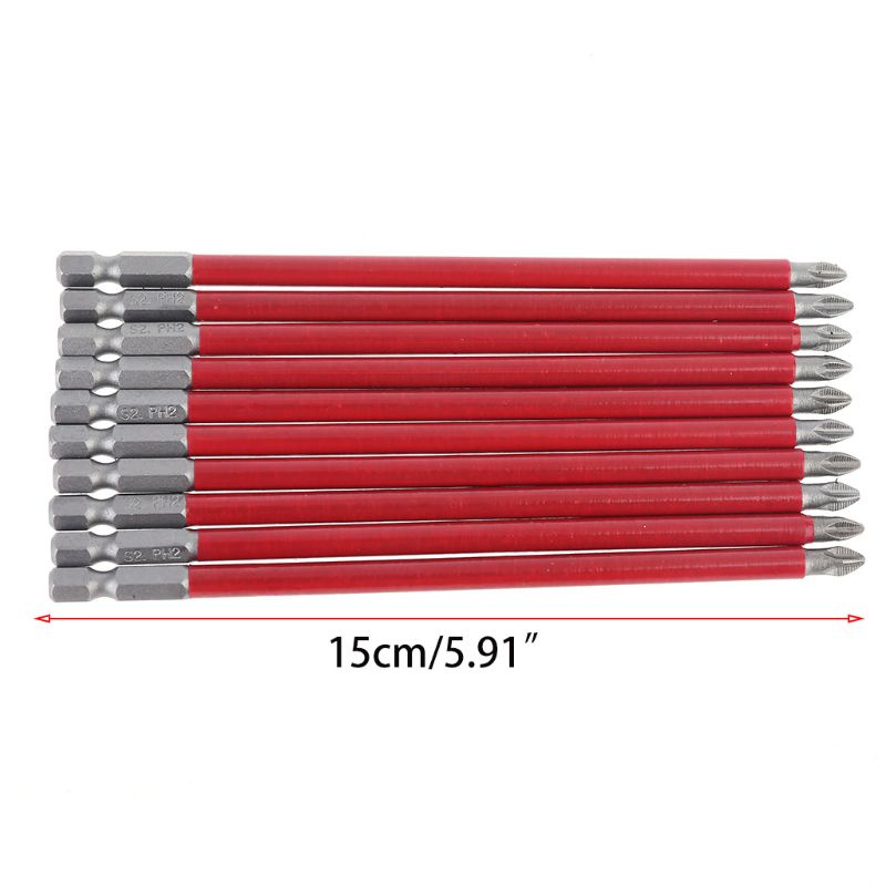 Bộ 10 Mũi Khoan PH2 150mm Dài Không Trơn 1 4 Hex