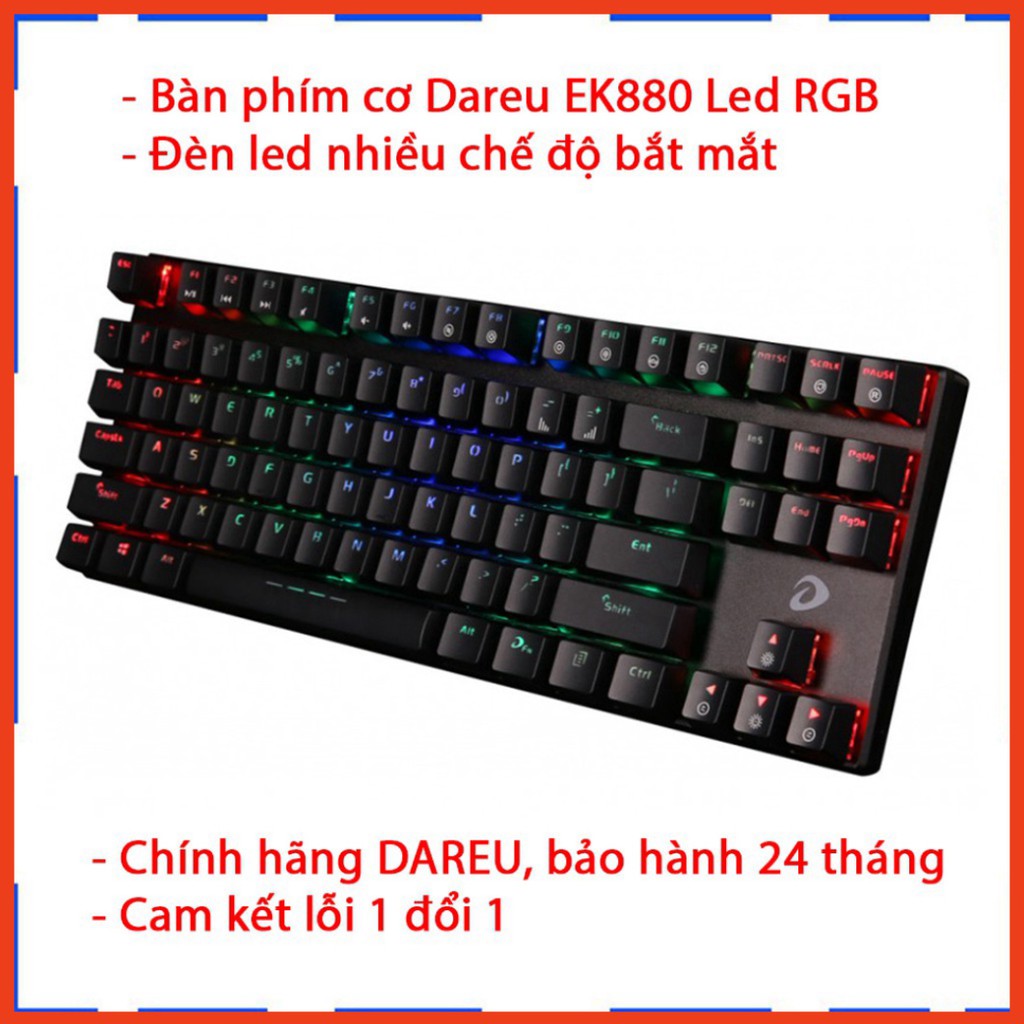 Bàn phím cơ TKL Gaming Dareu EK880 - Led RGB - Switch D siêu bền - Mã cũ DK880 - Chính hãng - BH 24 tháng