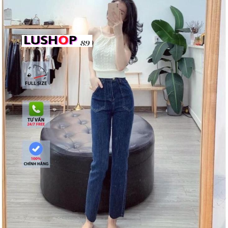 Quần jean bò baggy nữ cạp cao màu XANH ĐẬM 2 túi đáp vuông phong cách Hàn Quốc sành điệu style  Lushop89 | BigBuy360 - bigbuy360.vn