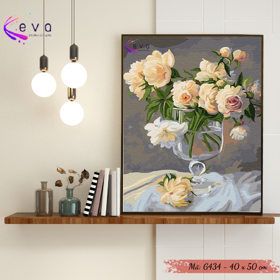 Tranh Sơn Dầu Số Hóa Tự Tô Màu Theo Số Mẫu Hoa - G434 Kèm Màu Acrylic Kích Thước 40x50cm
