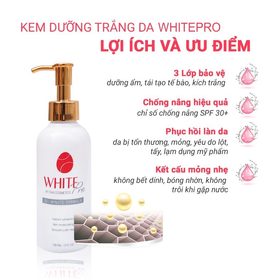 KEM TRẮNG DA BODY OVA WHITEPRO, DƯỠNG TRẮNG DA TOÀN THAN, CẤP TỐC, ÊM DỊU, KHÔNG KÍCH ỨNG, KHÔNG VÂN KEM, KHÔNG DÍNH | BigBuy360 - bigbuy360.vn