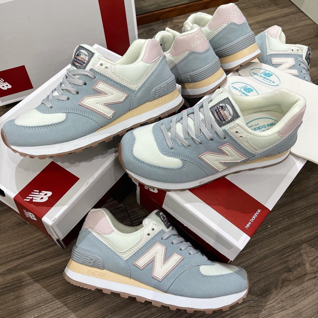 Giày Thể Thao Nữ Kiên Nebalen 574 Xám Chữ N Trắng Hồng