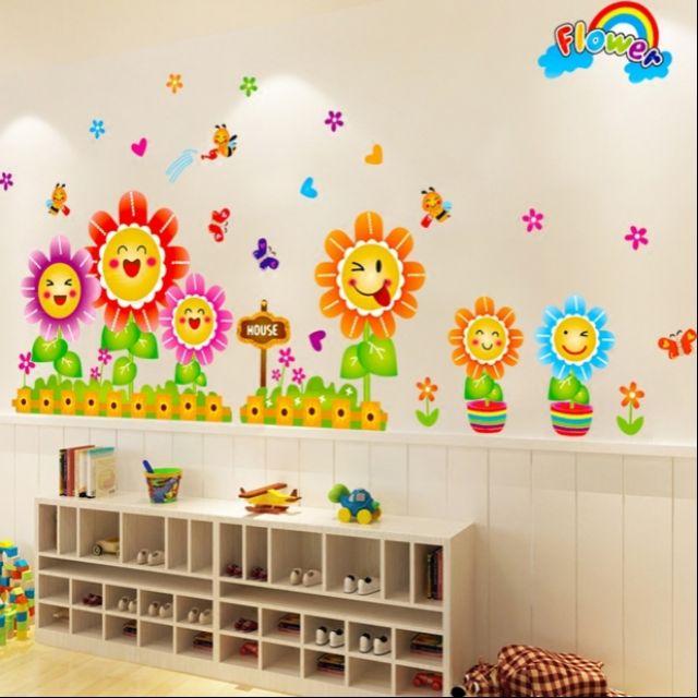 Decal dán tường chân tường hoa mặt trời