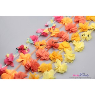 Dây hoa chiffon, hoa 5cm (Dây 12 hoa) dùng làm hoa trang trí may mặc, hoa cài áo, hoa phụ liệu may mặc, DIY