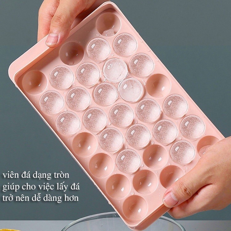 Khay làm đá tròn / Khay Làm Đá Thạch Bi Nhựa Tròn Làm Hoa Quả Trái Cây Khuôn Đá Viên Tròn 33 Viên