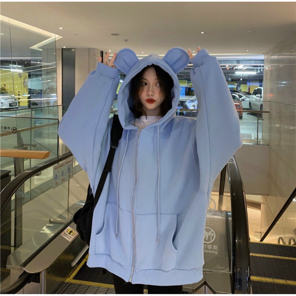 Áo khoác hoodie Chống Rét Cho Nam nữ Cho Cặp Đôi nón tai thỏ Chất Nỉ Unisex  Form rộng Có 4 Màu Ulzzang 123SHOP