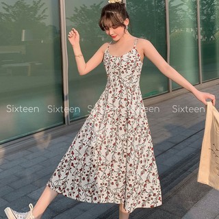 Váy Hoa Nhí, Váy Nữ Họa Tiết Hoa Nhí Hai Dây Nữ Tính Nhẹ Nhàng SIXTEEN.