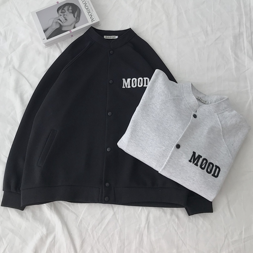 Áo Khoác Bomber Nữ MOOD JEM CLOSET  Form Rộng Thiết Kế Basic 2 Màu Xám Đen Phong Cách Hàn Quốc MOOD 10333