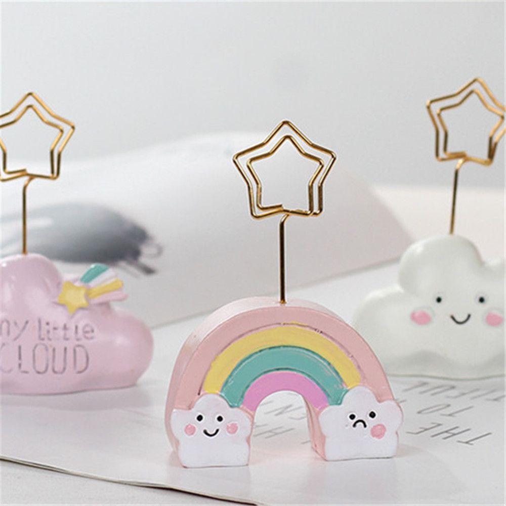 Giá đỡ kẹp hình ảnh/ giấy note bằng nhựa resin hình đám mây màu cầu vồng dễ thương trang trí bàn tiệc cưới