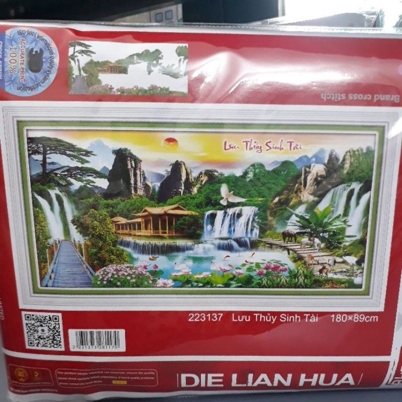 tranh thêu 3d phong cảnh lưu thủy sinh tài