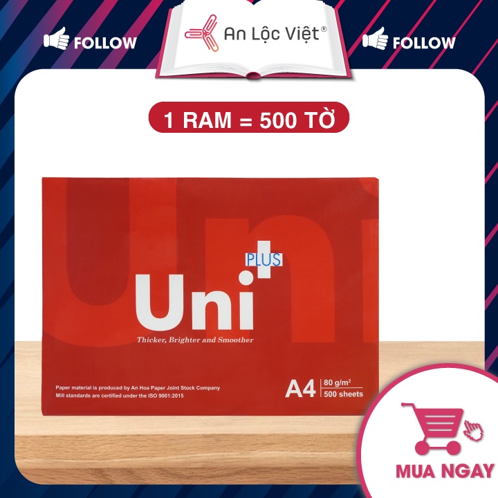 Giấy A4 Uni Plus 80 gsm 500 tờ màng co - giấy trắng đẹp và dày
