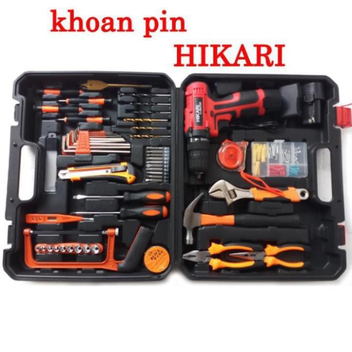 Máy khoan pin Hikari HR-12V -Bộ máy khoan hộp đựng dụng cụ 124 món. Pin Lithium ion 12V-1500mAh, Nhập khẩu Thái Lan