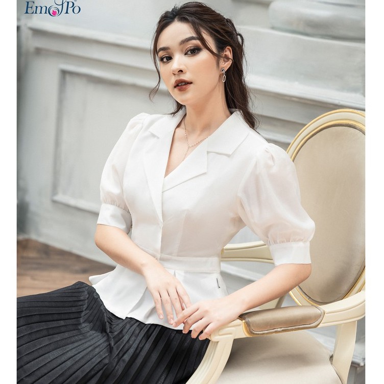 Áo sơ mi dáng peplum tay bồng cổ bẻ ve Emspo SMM2634