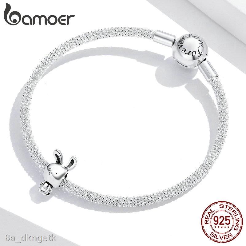 Cam Kết Hàng Như Hình Bamoer 925 Bạc thật hình thỏ hình dạng chuỗi hạt Phụ kiện vòng đeo tay SCC1517