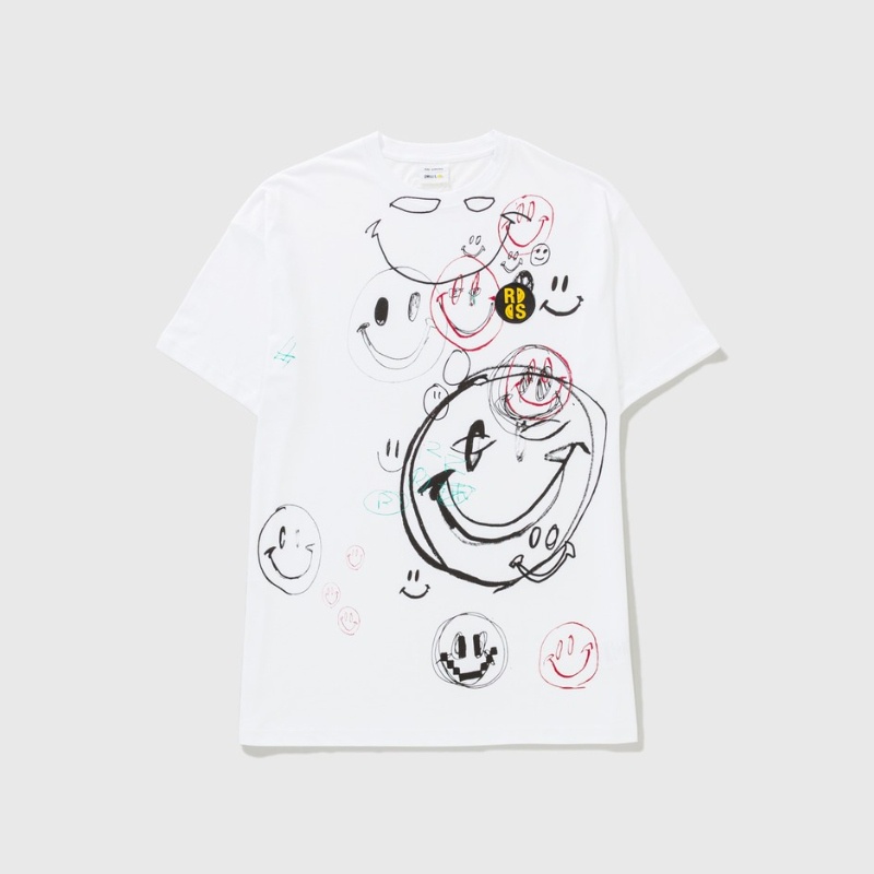 Áo Thun Cotton Tay Ngắn Dáng Rộng In Hình BTS SUGA Raf Simons X Mặt Cười Phong Cách Hàn Quốc Thời Trang Cho Nam Và Nữ