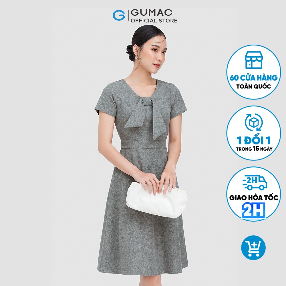 Đầm form chữ A có nơ cổ DC05059 thời trang GUMAC