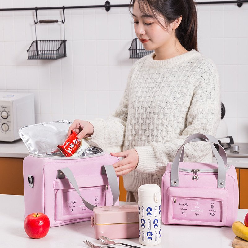 Túi đựng cơm, thức ăn, cao cấp LEMON  SIZE TO , 2 ngăn, 4 lớp lót cách nhiệt, chống thấm