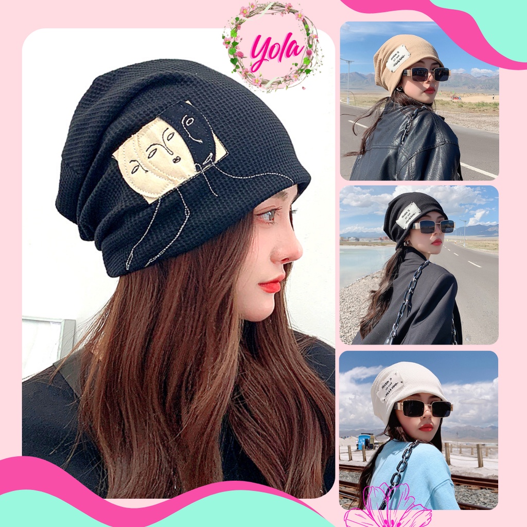 Mũ len nữ trùm đầu SEASON YOLA SHOP phong cach hàn quốc dệt kim thời trang thu đông se lạnh MULEN.001
