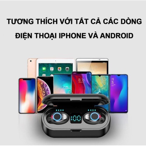 Tai nghe Bluetooth AMOI F9 TWS 5.0 2021 QUỐC TẾ cảm ứng chống nước IPX5, chống ồn tích hợp sạc dự phòng