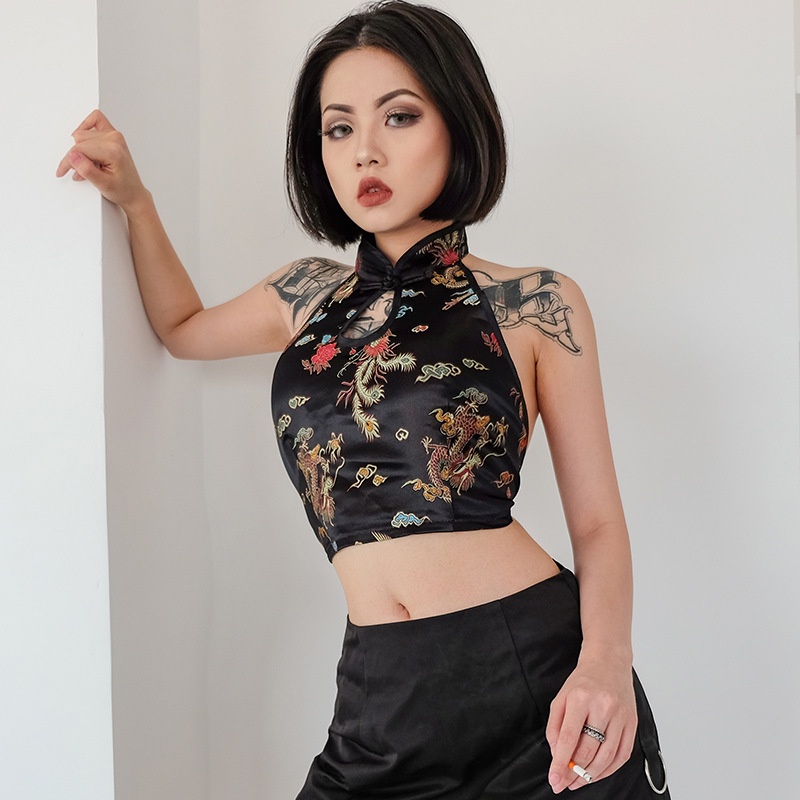 Áo kiểu croptop sát nách cổ chữ V hở lưng thời trang mùa hè quyến rũ xinh xắn dành cho nữ