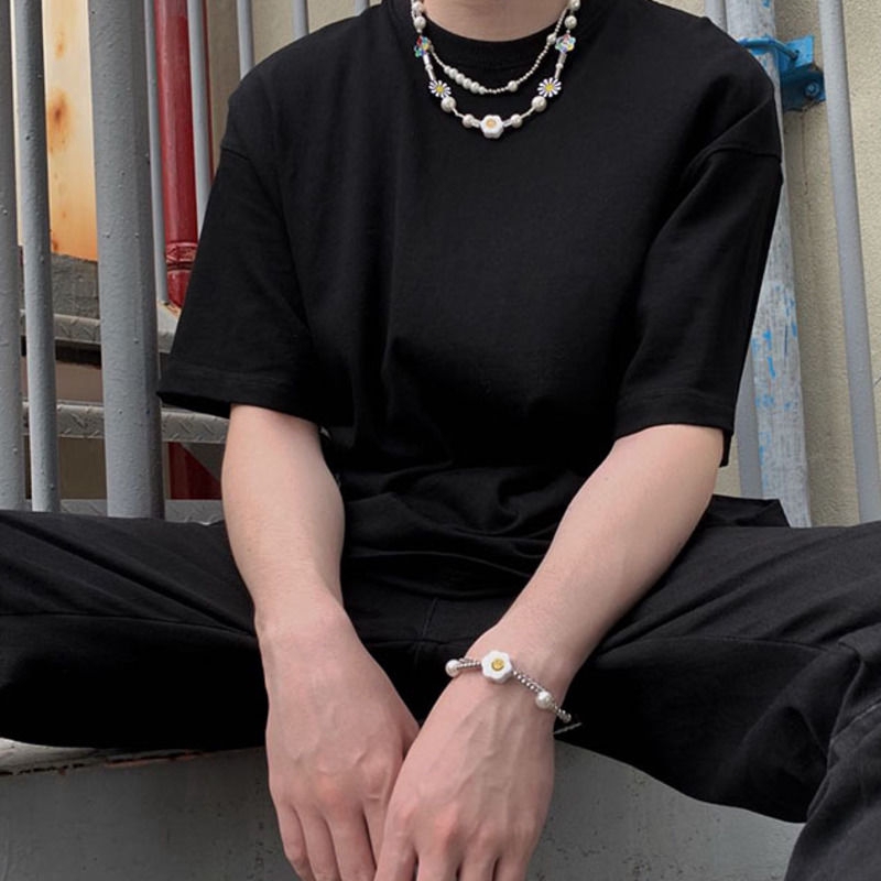 Dây chuyền mặt hình hoa cúc đính ngọc trai giả phong cách hiphop