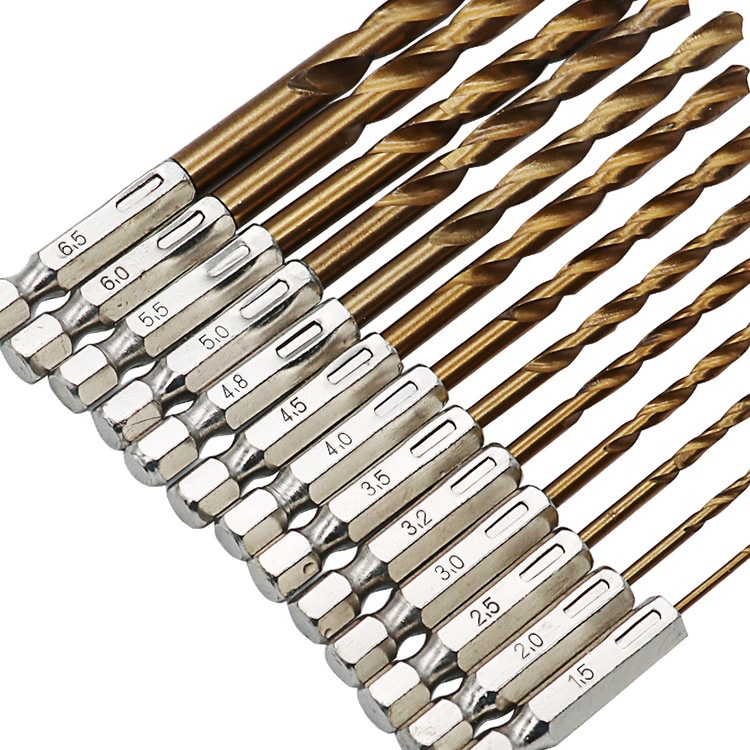 Bộ 13 mũi khoan thép HSS Titanium Chuôi Lục Giác Dễ Dàng Thay Đổi Kích Thước 1,5 - 6.5mm