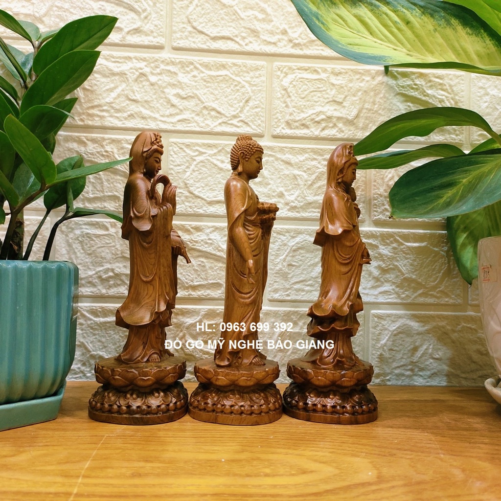 Bộ tượng tây phương tam thánh gỗ thơm cao 20 cm