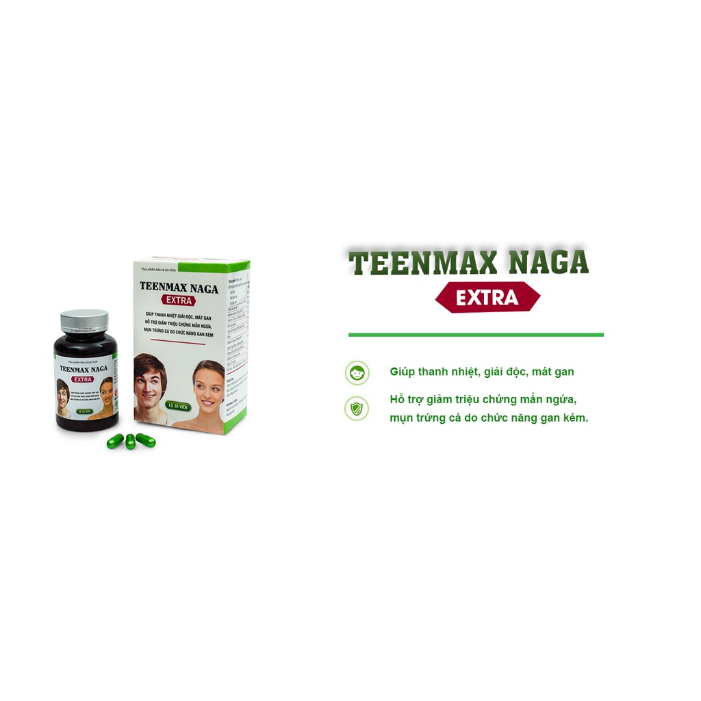TEENMAX NAGA EXTRA – Giúp thanh nhiệt giải độc, mát gan, hỗ trợ giảm mẩn ngứa, mụn trứng cá (lọ 30v)