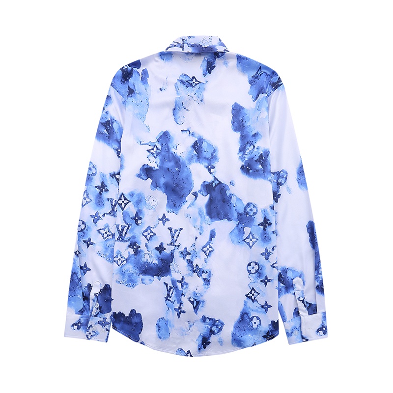 L &amp; V Áo Sơ Mi In logo Biểu Tượng Thiết Kế Màu Nhuộm Cổ Điển Thoải Mái Thời Trang Xuân Thu