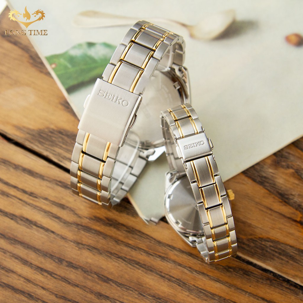 Đồng hồ Đôi Nam Nữ Seiko Regular SUR636P1 và SUR312P1 dây thép,mặt kính Sapphire sang trọng trẻ trung quý phái