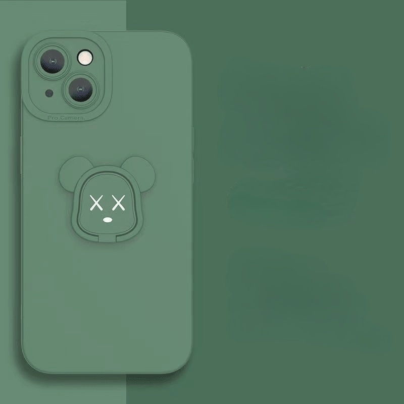 Ốp điện thoại màu trơn có giá đỡ hình đầu gấu cho IPhone 12 13 11 Pro Max X Xs Max Xr 7 8 Plus Zhzj