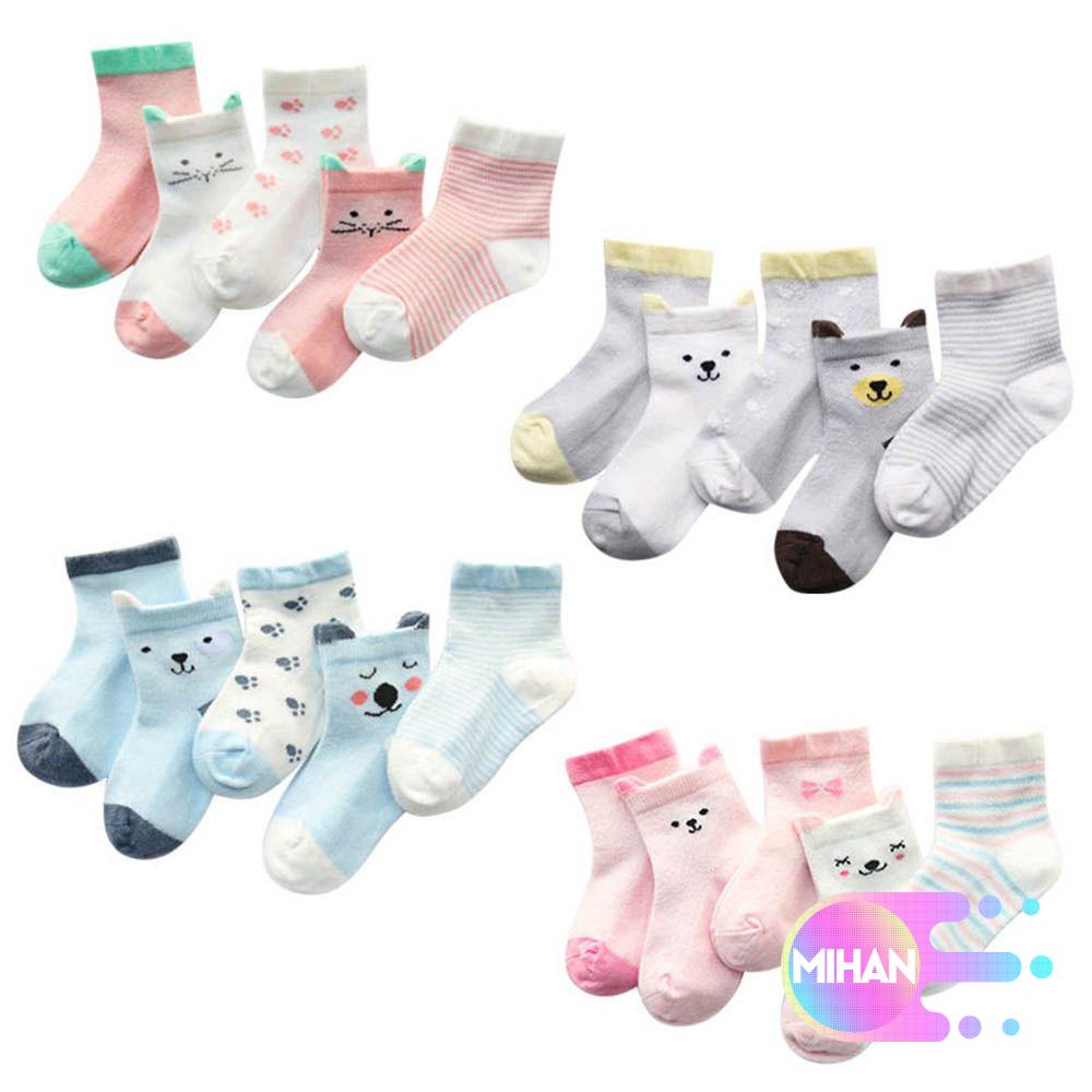 Bộ 5 đôi vớ cotton giữ ấm họa tiết hoạt hình đáng yêu dành cho bé