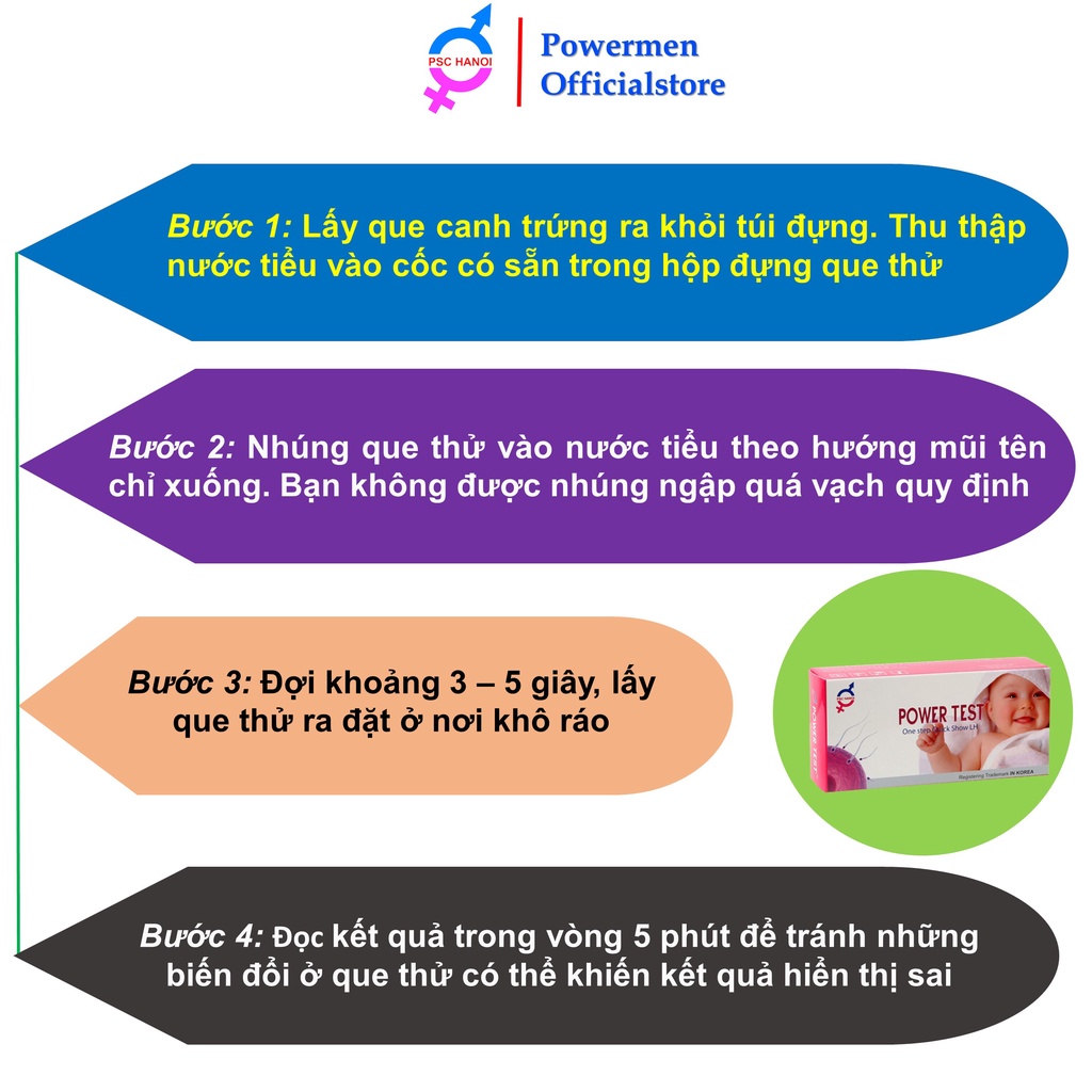Que thử rụng trứng POWERMEN TEST giúp phát hiện chu kỳ rụng trứng nhanh và chính xác trên 99% hộp 5 que test và 5 cốc