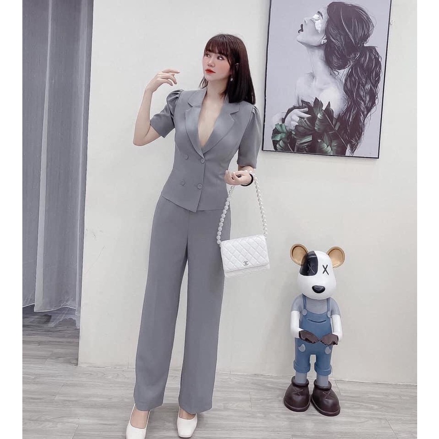 Set Công Sở Quần Xuông Áo Cổ Vest Hàng Cao Cấp