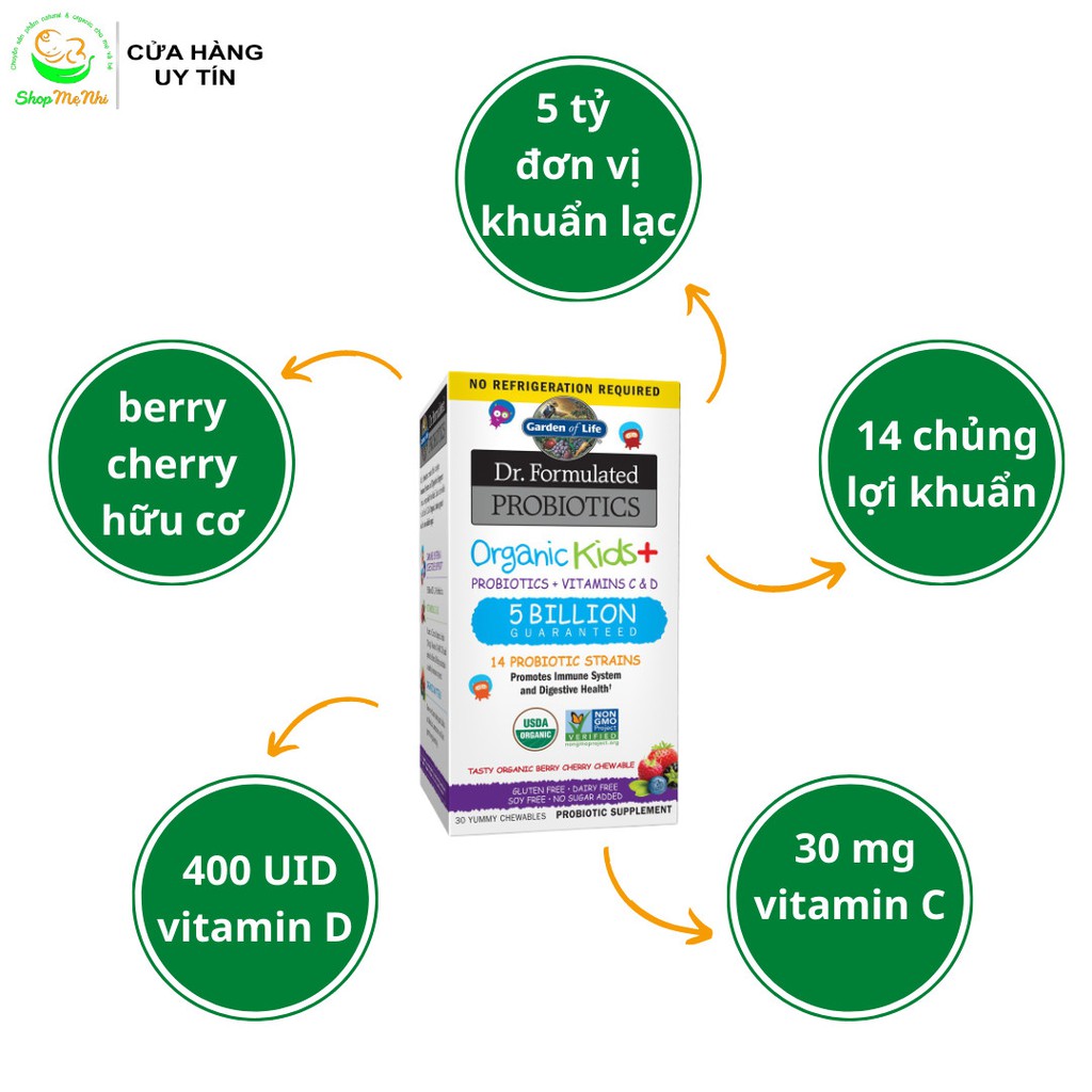 Kẹo bổ sung lợi khuẩn hữu cơ Garden of Life Dr.Formulated Probiotics.