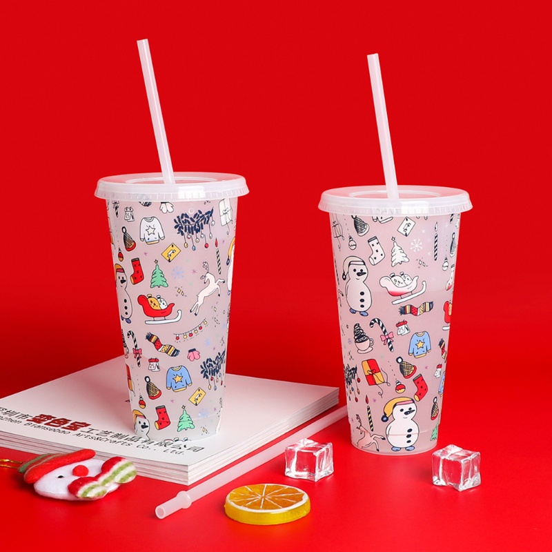 Cốc nước đổi màu theo nhiệt độ có nắp đậy và ống hút dung tích 25oz