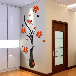 Miếng dán tường nhựa hình chậu hoa 3D độc đáo đẹp mắt