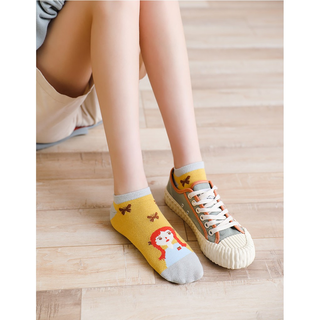 Tất cổ thấp nữ In hình hoạt hình Cute Dễ thương Cổ thuyền Vớ nữ cổ ngắn Hoạt hình Chất Cotton